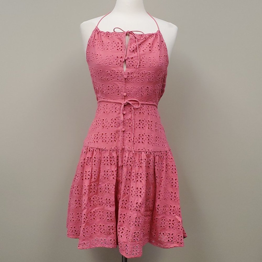 J. Crew Anguilla Mini-Halter Pink Eyelet Linen Blend Dress Size 14 NWT